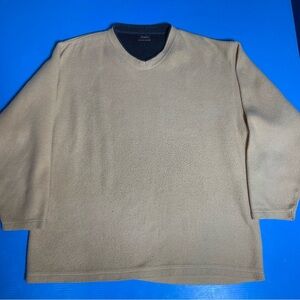 Haggar Men's Tan Crewneck Sweater with Black Neck